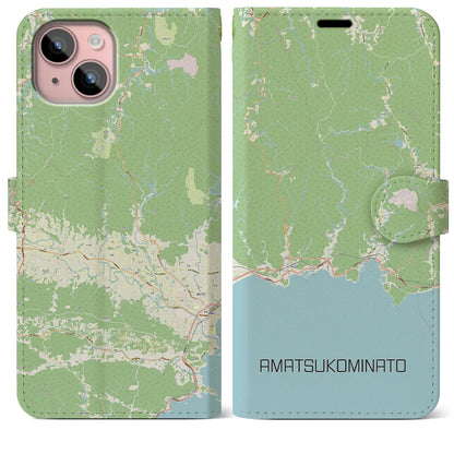 【天津小湊（千葉県）】地図柄iPhoneケース（手帳タイプ）ナチュラル・iPhone 15 Plus 用