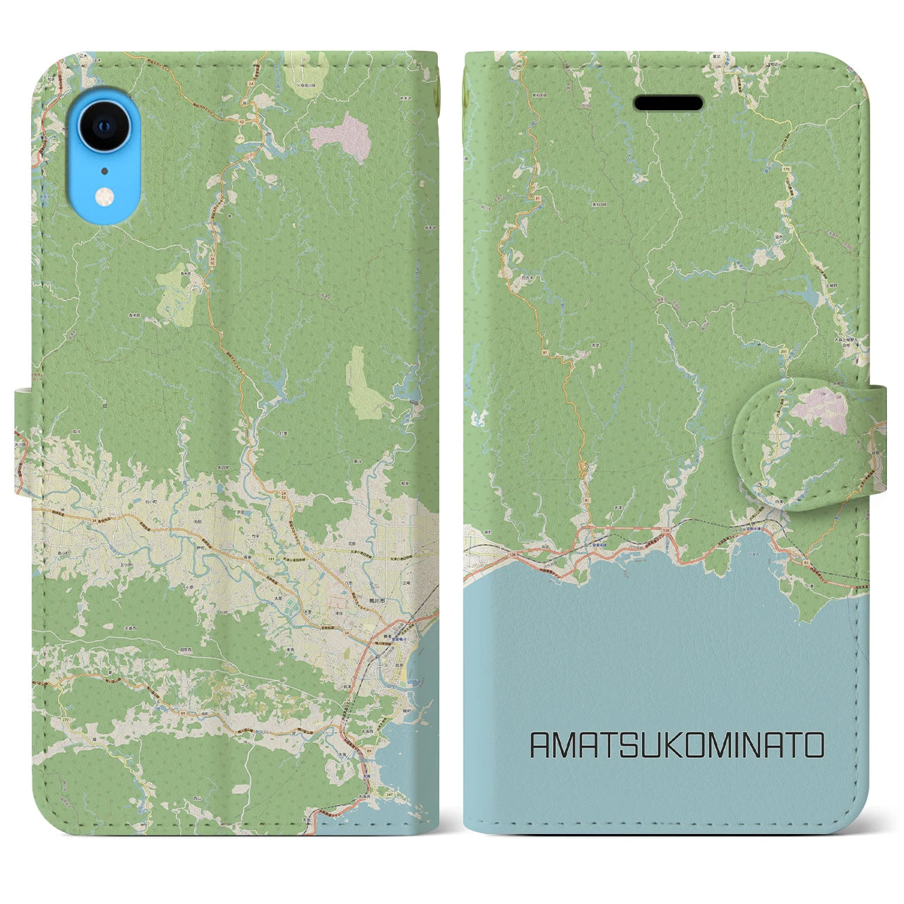 【天津小湊】地図柄iPhoneケース（手帳両面タイプ・ナチュラル）iPhone XR 用