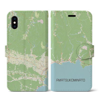 【天津小湊（千葉県）】地図柄iPhoneケース（手帳タイプ）ナチュラル・iPhone XS / X 用