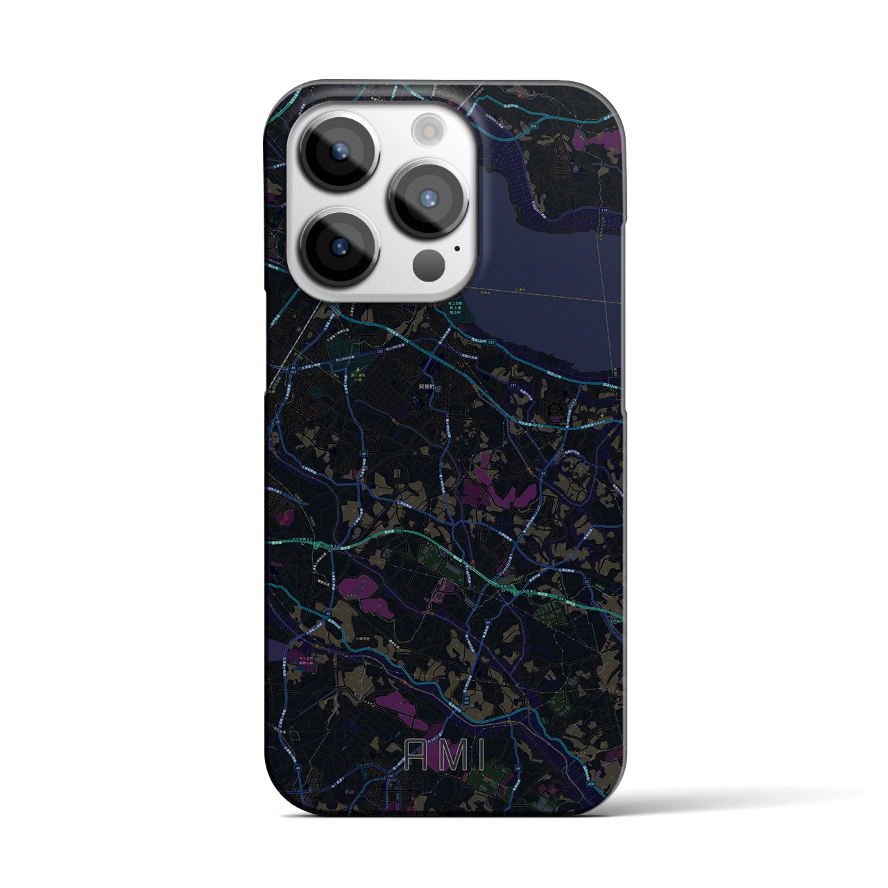 【阿見】地図柄iPhoneケース（バックカバータイプ・ブラック）iPhone 14 Pro 用