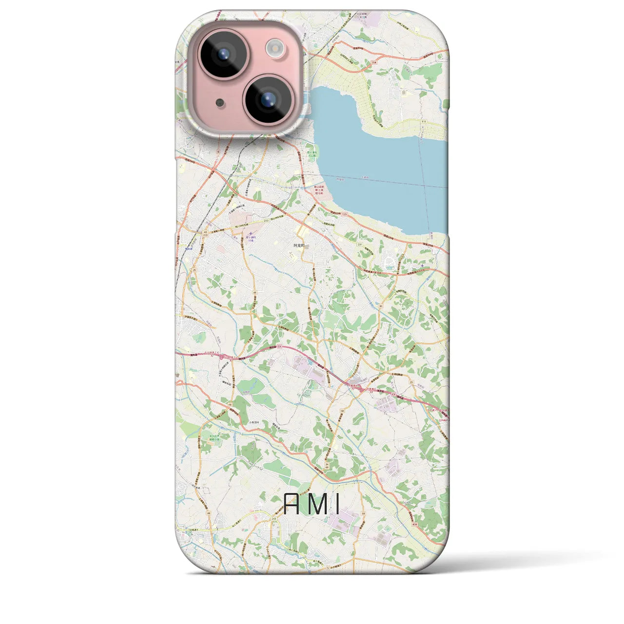 【阿見】地図柄iPhoneケース（バックカバータイプ・ナチュラル）iPhone 15 Plus 用