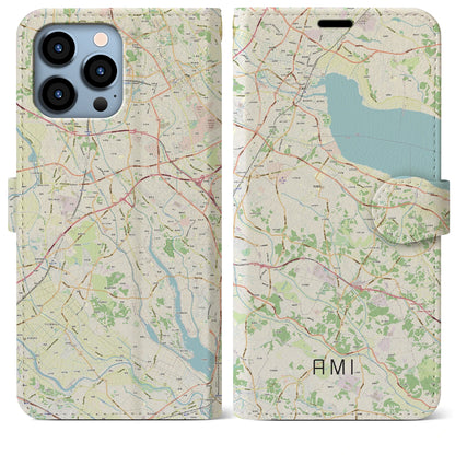 【阿見（茨城県）】地図柄iPhoneケース（手帳タイプ）ナチュラル・iPhone 13 Pro Max 用