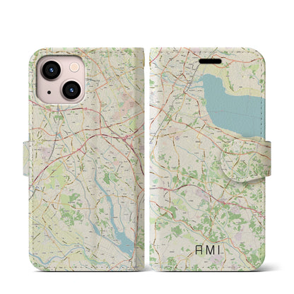【阿見（茨城県）】地図柄iPhoneケース（手帳タイプ）ナチュラル・iPhone 13 mini 用