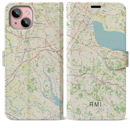 【阿見（茨城県）】地図柄iPhoneケース（手帳タイプ）ナチュラル・iPhone 15 Plus 用