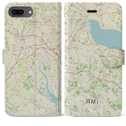【阿見（茨城県）】地図柄iPhoneケース（手帳タイプ）ナチュラル・iPhone 8Plus /7Plus / 6sPlus / 6Plus 用
