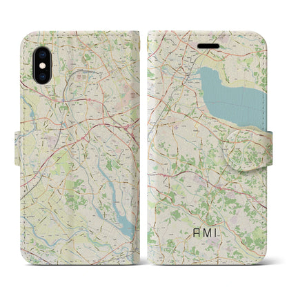 【阿見（茨城県）】地図柄iPhoneケース（手帳タイプ）ナチュラル・iPhone XS / X 用