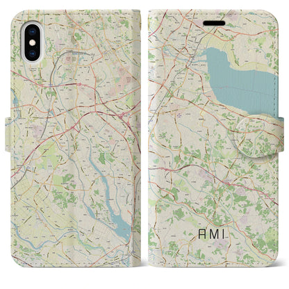 【阿見（茨城県）】地図柄iPhoneケース（手帳タイプ）ナチュラル・iPhone XS Max 用