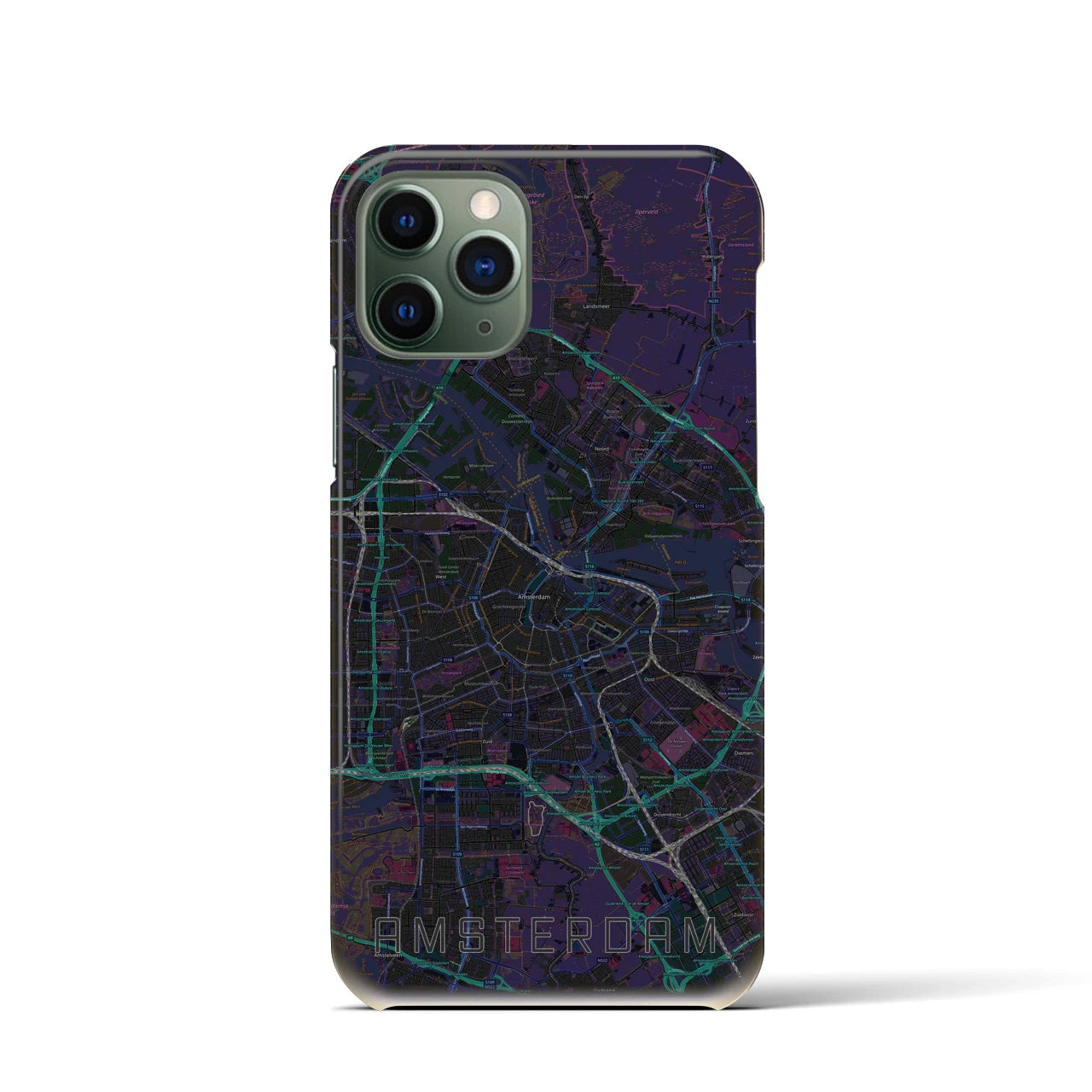 【アムステルダム】地図柄iPhoneケース（バックカバータイプ・ブラック）iPhone 11 Pro 用