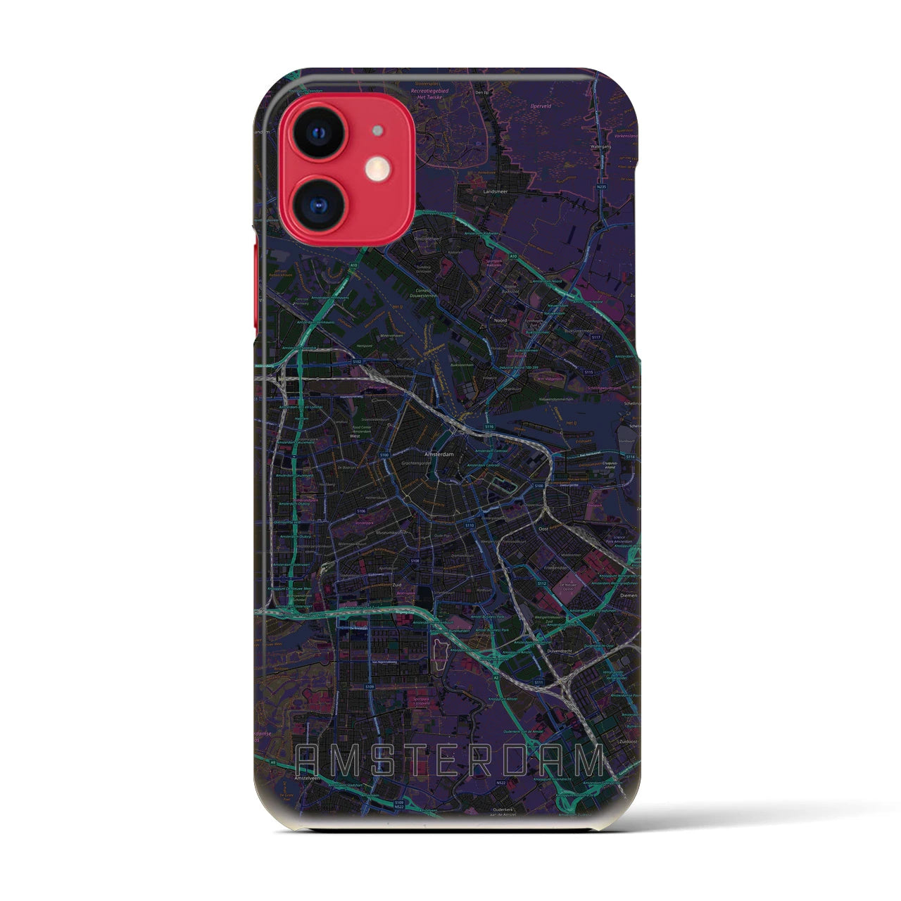 【アムステルダム】地図柄iPhoneケース（バックカバータイプ・ブラック）iPhone 11 用