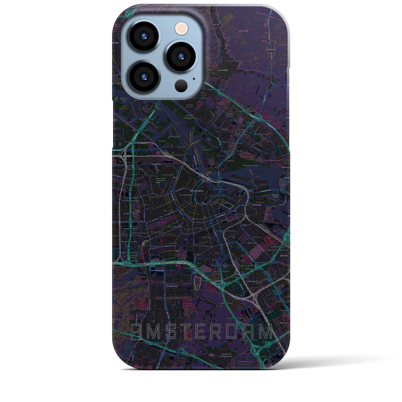 【アムステルダム】地図柄iPhoneケース（バックカバータイプ・ブラック）iPhone 13 Pro Max 用