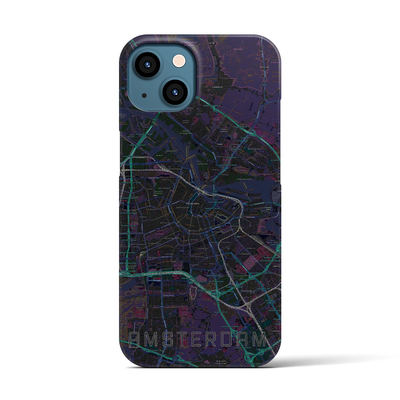 【アムステルダム】地図柄iPhoneケース（バックカバータイプ・ブラック）iPhone 13 用