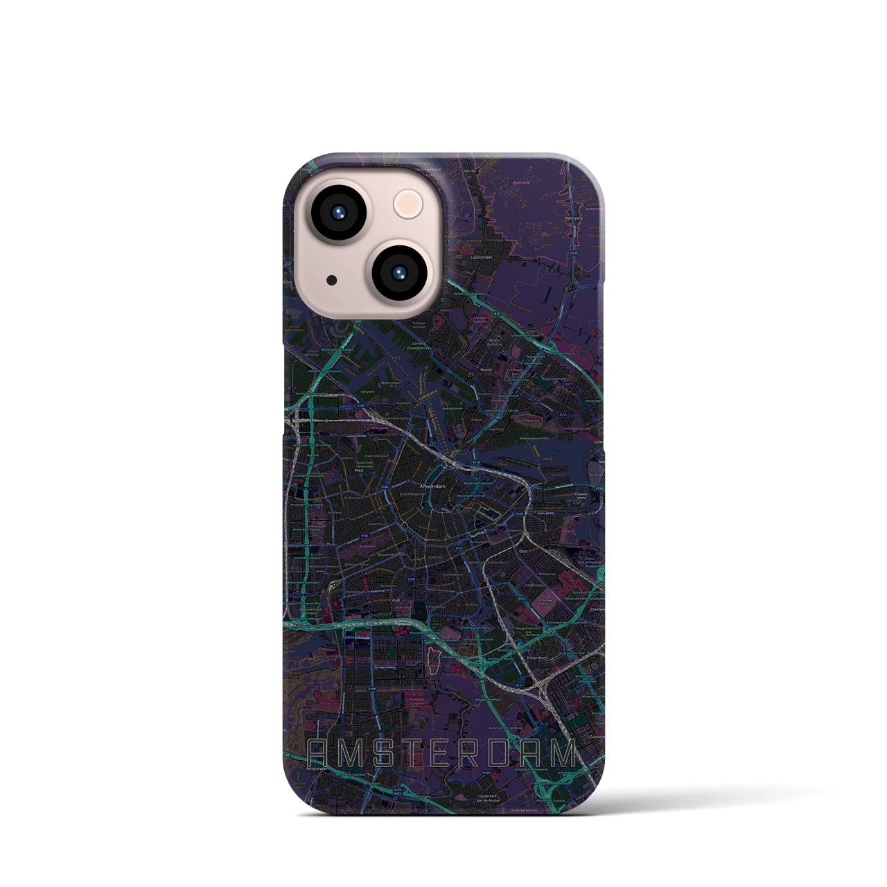 【アムステルダム】地図柄iPhoneケース（バックカバータイプ・ブラック）iPhone 13 mini 用