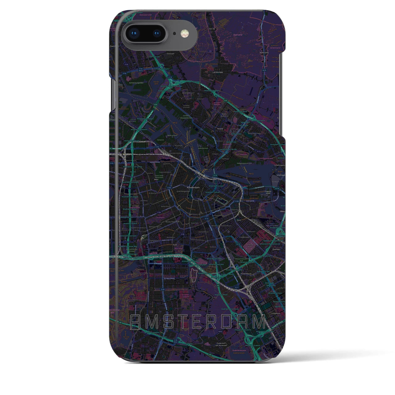 【アムステルダム】地図柄iPhoneケース（バックカバータイプ・ブラック）iPhone 8Plus /7Plus / 6sPlus / 6Plus 用