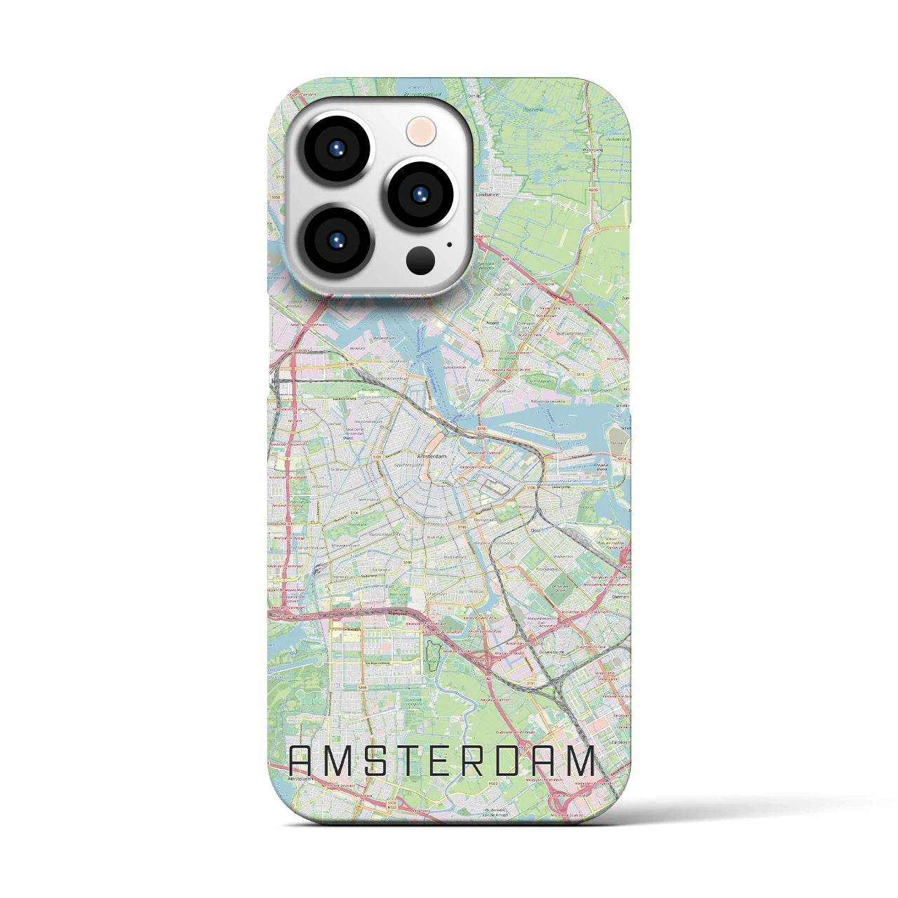 【アムステルダム】地図柄iPhoneケース（バックカバータイプ・ナチュラル）iPhone 13 Pro 用