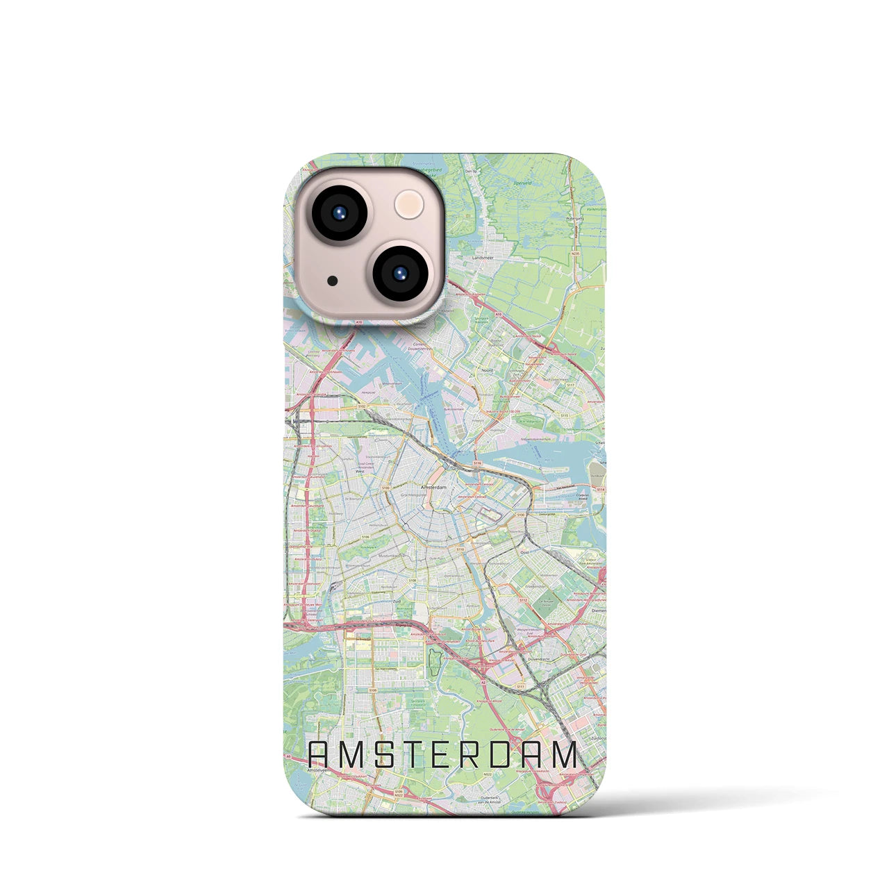 【アムステルダム】地図柄iPhoneケース（バックカバータイプ・ナチュラル）iPhone 13 mini 用