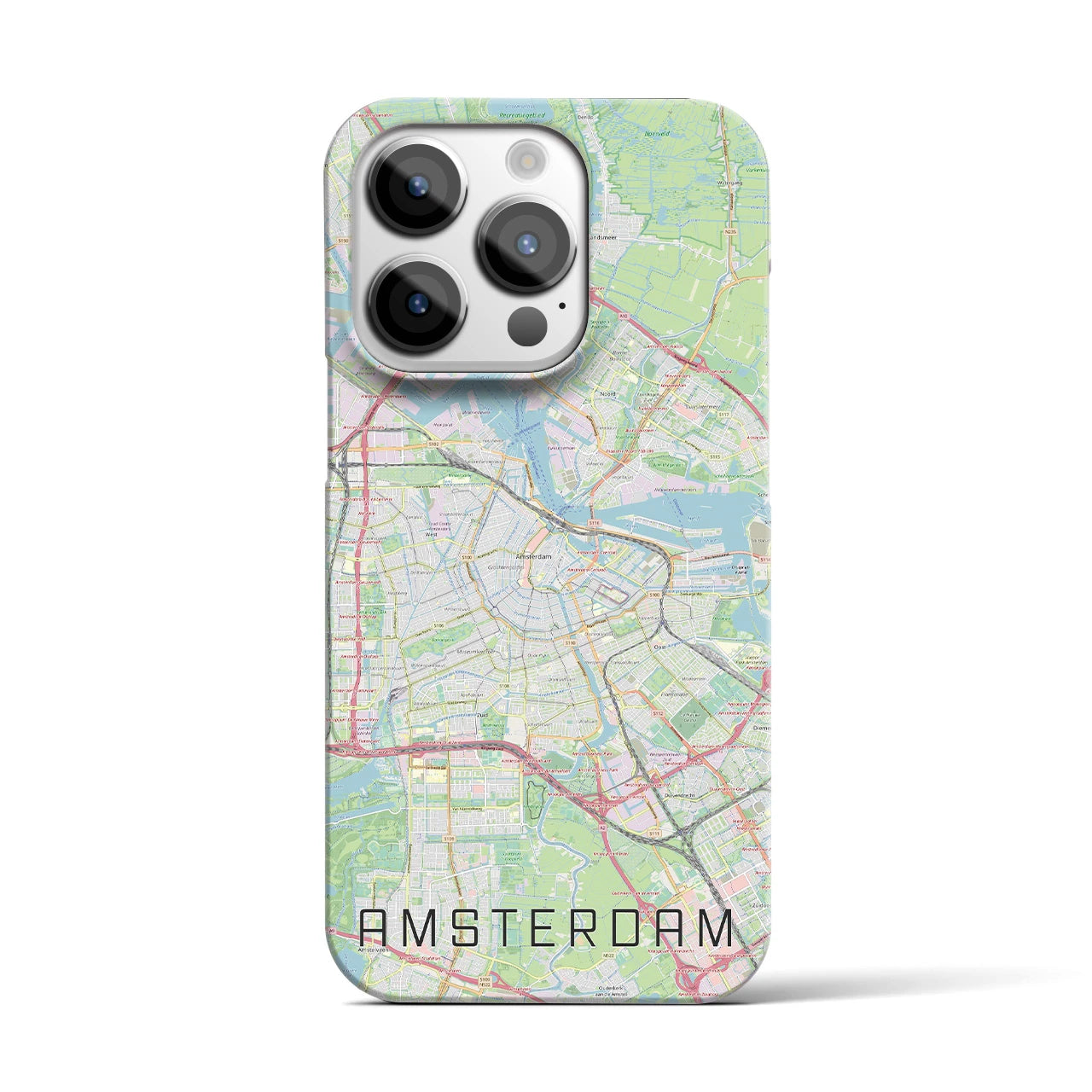 【アムステルダム】地図柄iPhoneケース（バックカバータイプ・ナチュラル）iPhone 14 Pro 用