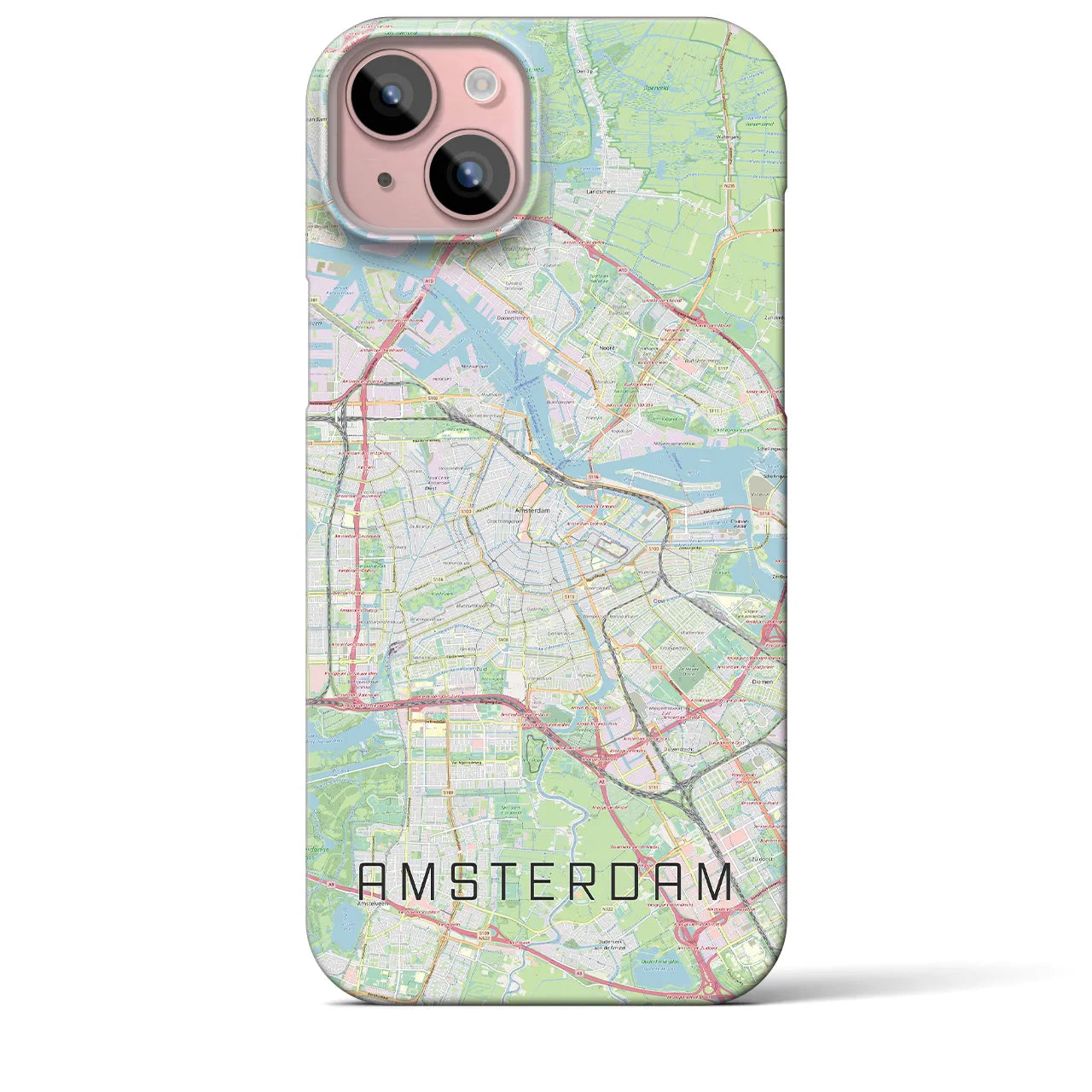 【アムステルダム】地図柄iPhoneケース（バックカバータイプ・ナチュラル）iPhone 15 Plus 用