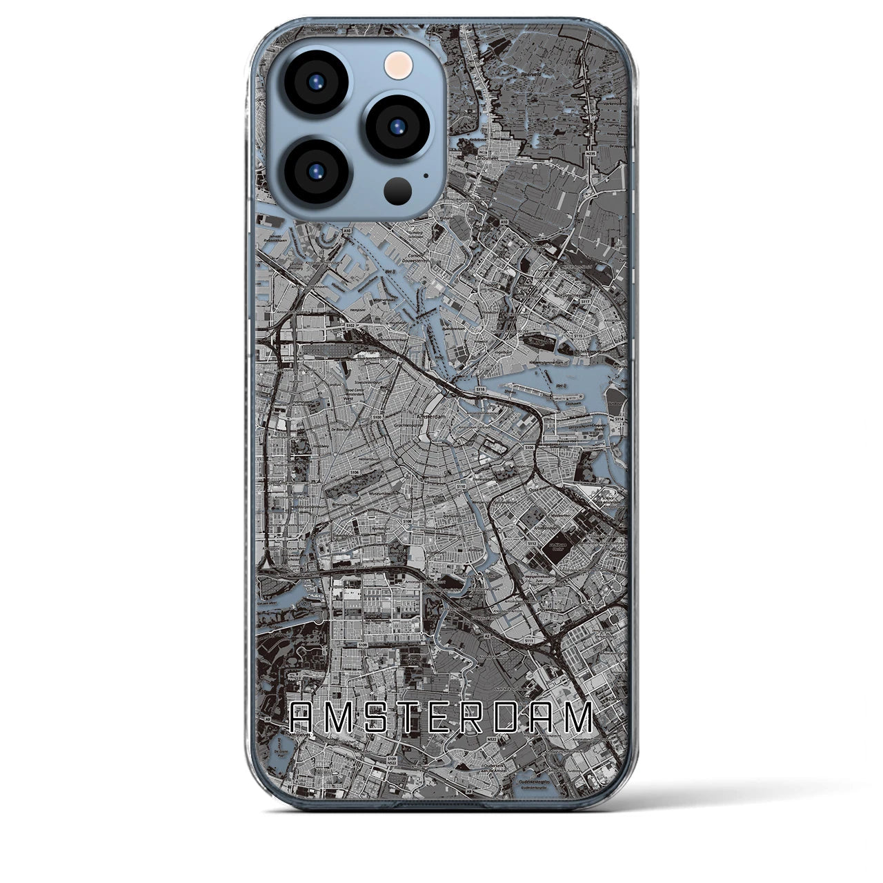 【アムステルダム】地図柄iPhoneケース（クリアタイプ・モノトーン）iPhone 13 Pro Max 用