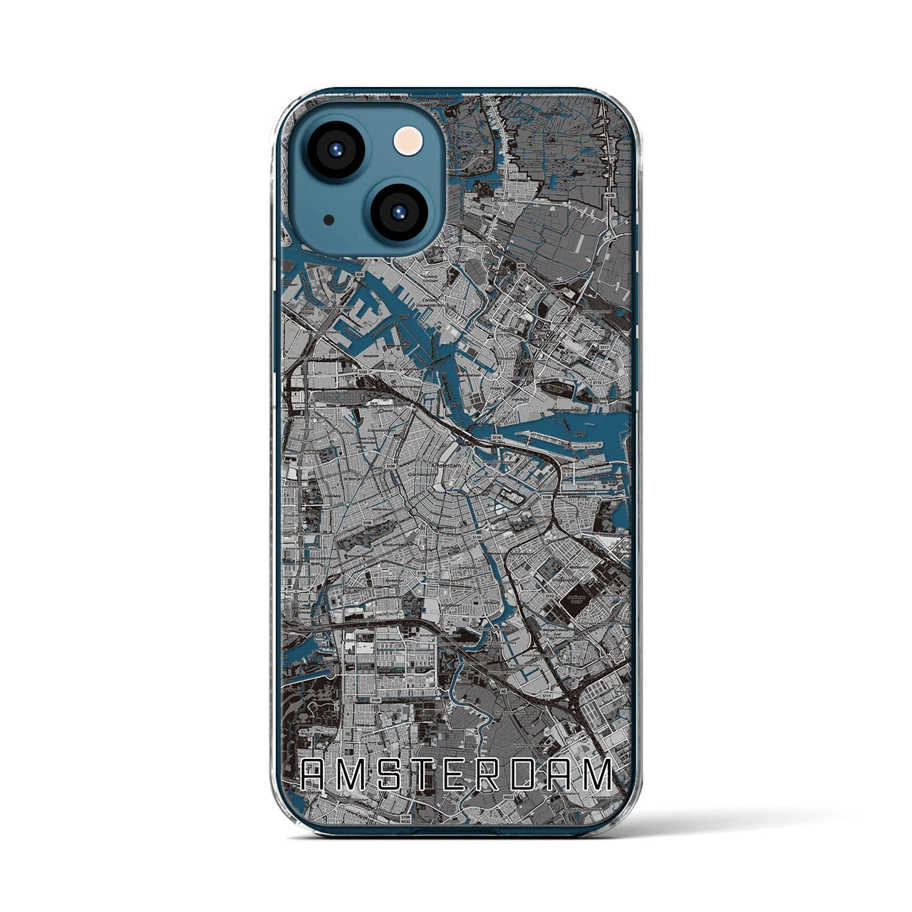 【アムステルダム】地図柄iPhoneケース（クリアタイプ・モノトーン）iPhone 13 用