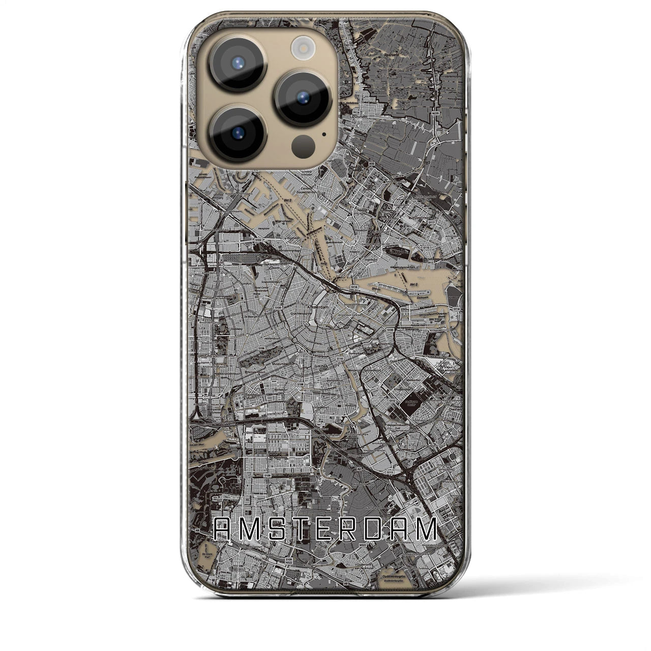 【アムステルダム】地図柄iPhoneケース（クリアタイプ・モノトーン）iPhone 14 Pro Max 用
