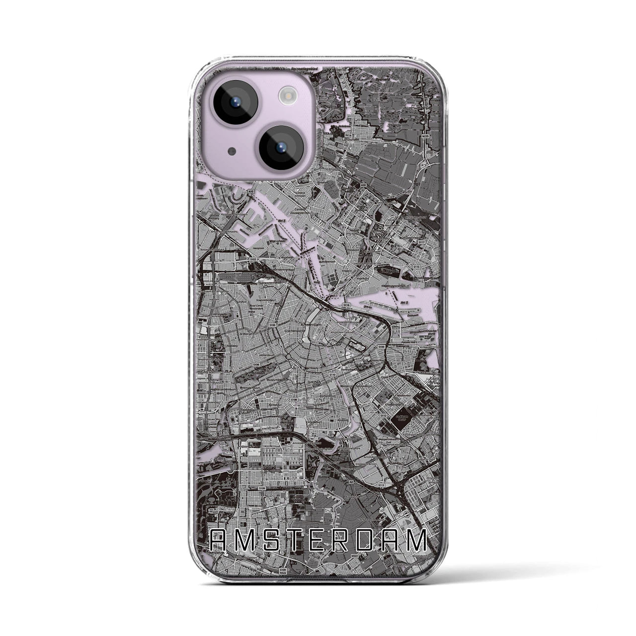 【アムステルダム】地図柄iPhoneケース（クリアタイプ・モノトーン）iPhone 14 用