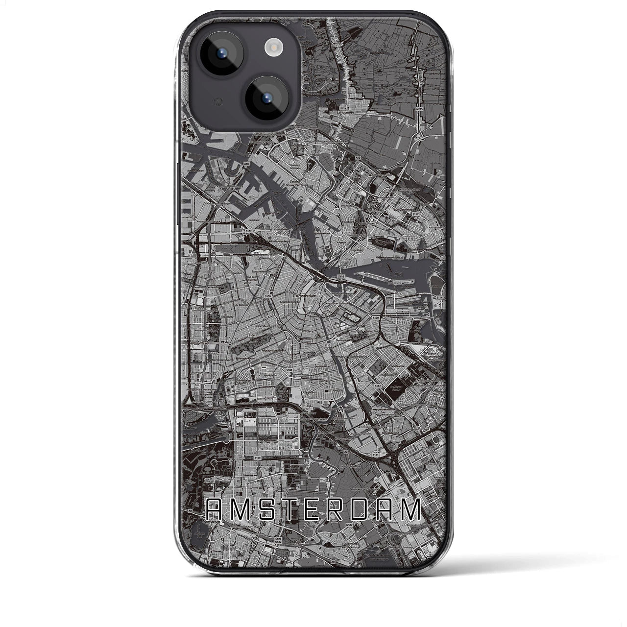 【アムステルダム】地図柄iPhoneケース（クリアタイプ・モノトーン）iPhone 14 Plus 用