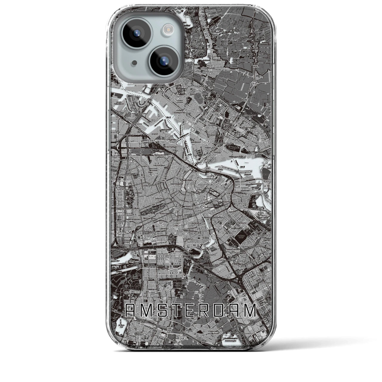【アムステルダム】地図柄iPhoneケース（クリアタイプ・モノトーン）iPhone 15 Plus 用