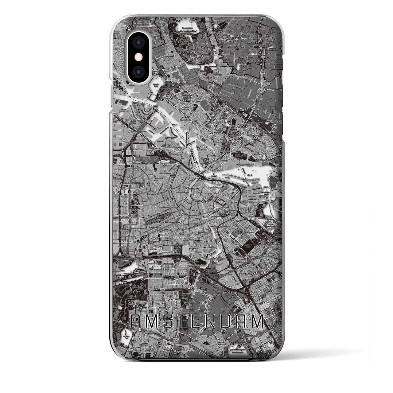 【アムステルダム】地図柄iPhoneケース（クリアタイプ・モノトーン）iPhone XS Max 用