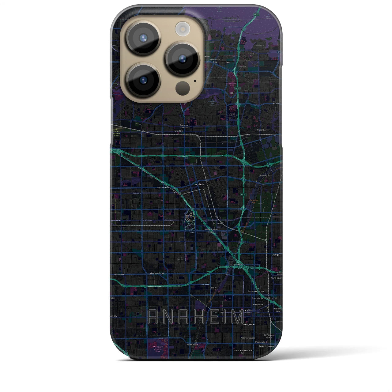 【アナハイム】地図柄iPhoneケース（バックカバータイプ・ブラック）iPhone 14 Pro Max 用