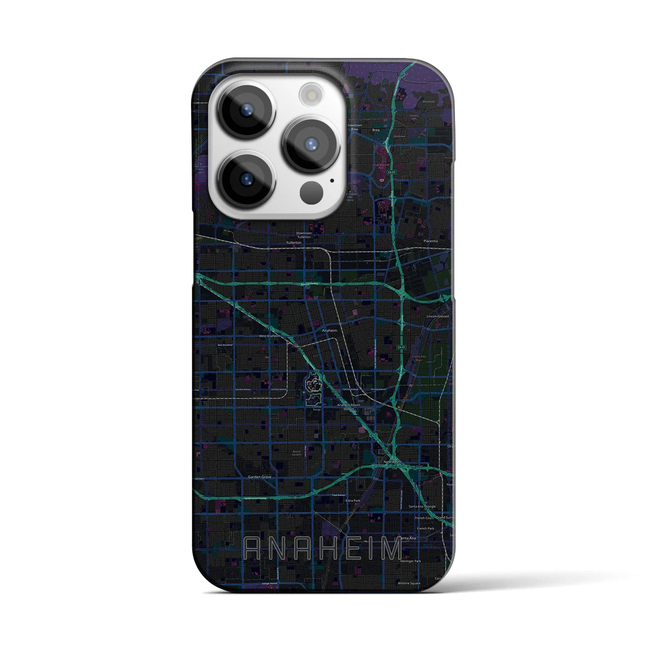 【アナハイム】地図柄iPhoneケース（バックカバータイプ・ブラック）iPhone 14 Pro 用