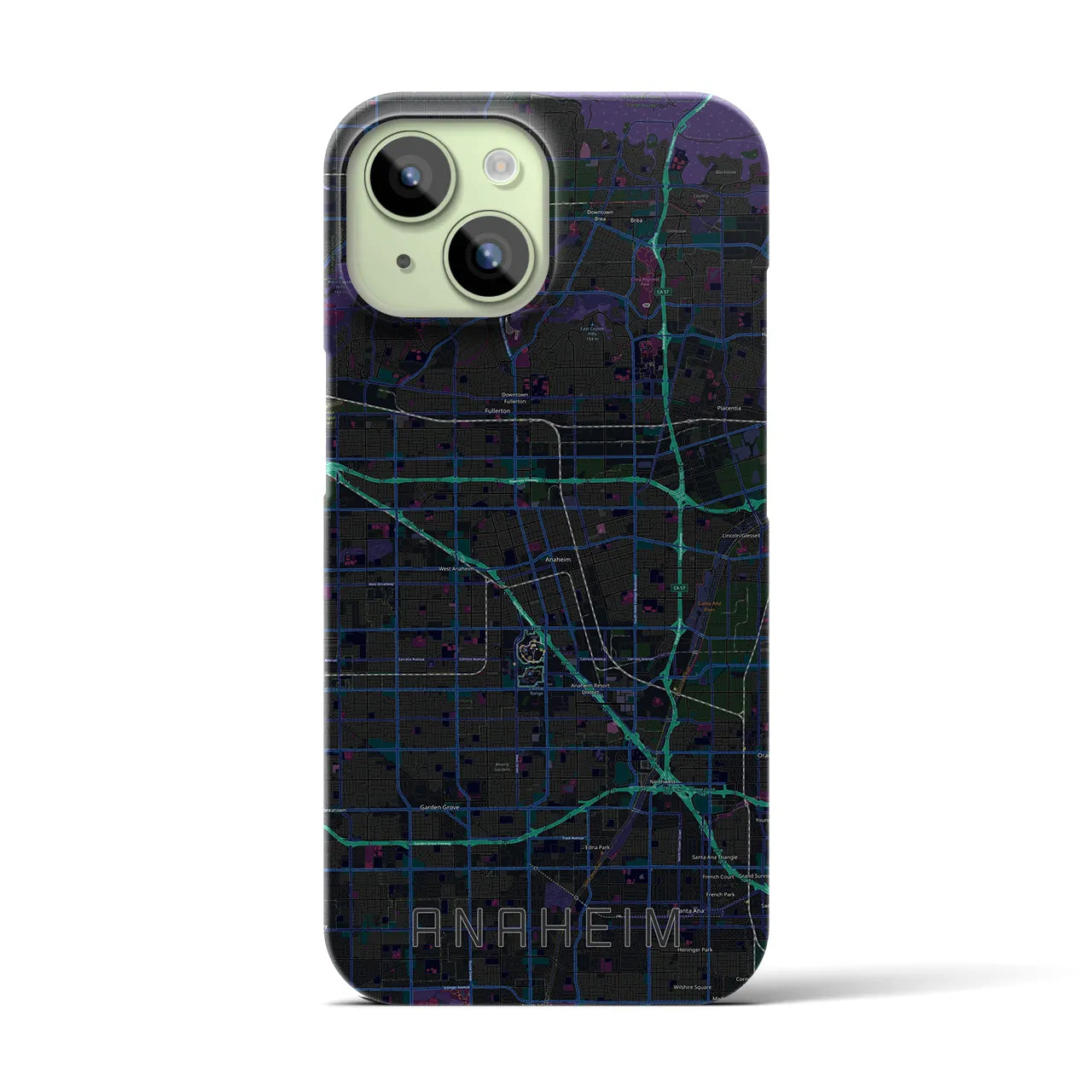 【アナハイム】地図柄iPhoneケース（バックカバータイプ・ブラック）iPhone 15 用