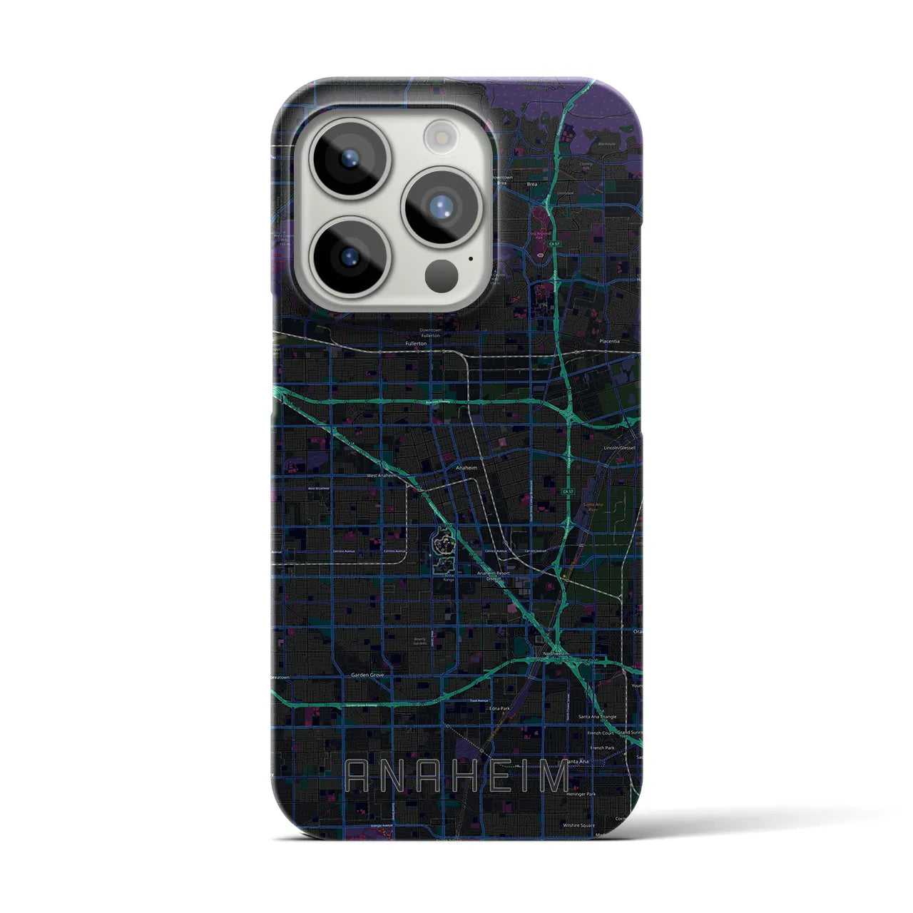 【アナハイム】地図柄iPhoneケース（バックカバータイプ・ブラック）iPhone 15 Pro 用