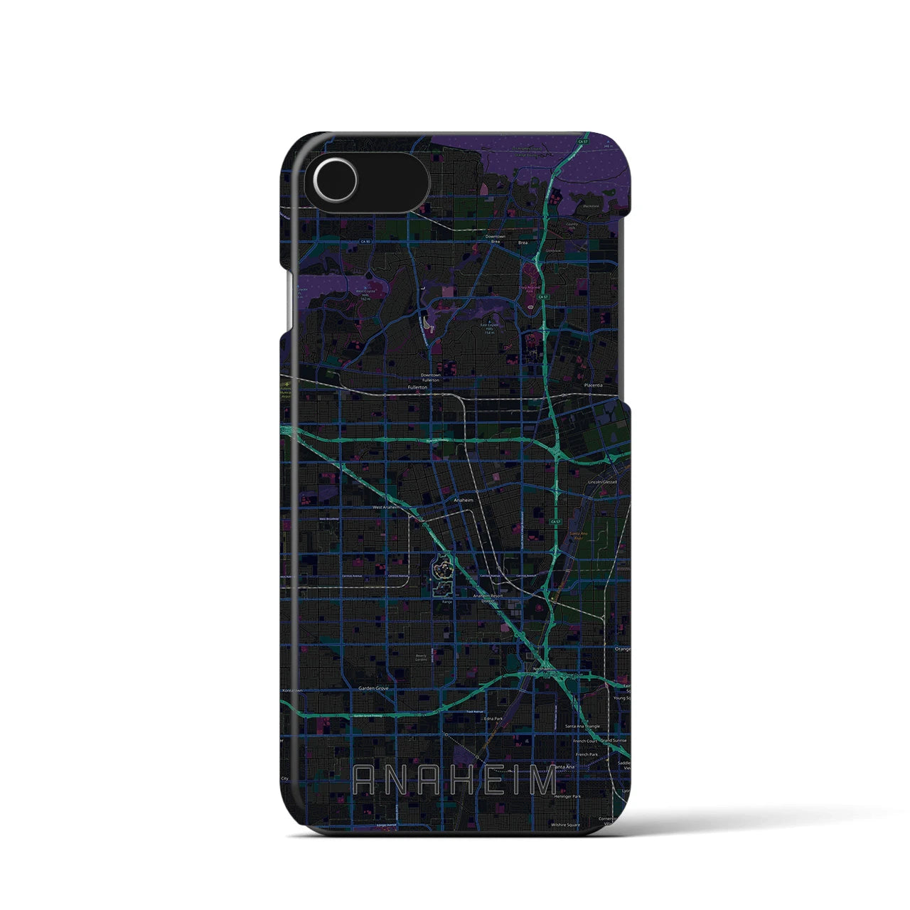 【アナハイム】地図柄iPhoneケース（バックカバータイプ・ブラック）iPhone SE（第3 / 第2世代） / 8 / 7 / 6s / 6 用