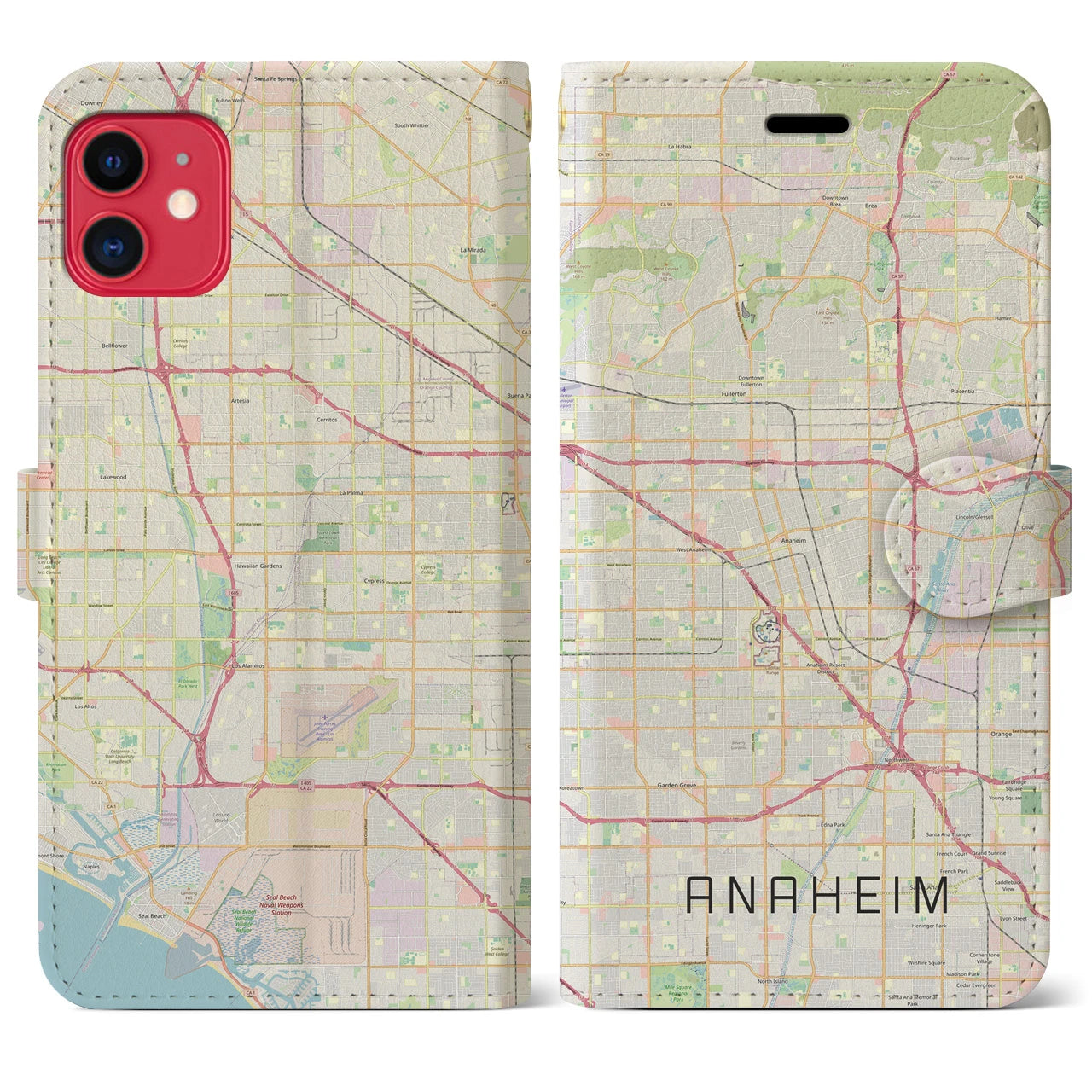 【アナハイム】地図柄iPhoneケース（手帳両面タイプ・ナチュラル）iPhone 11 用