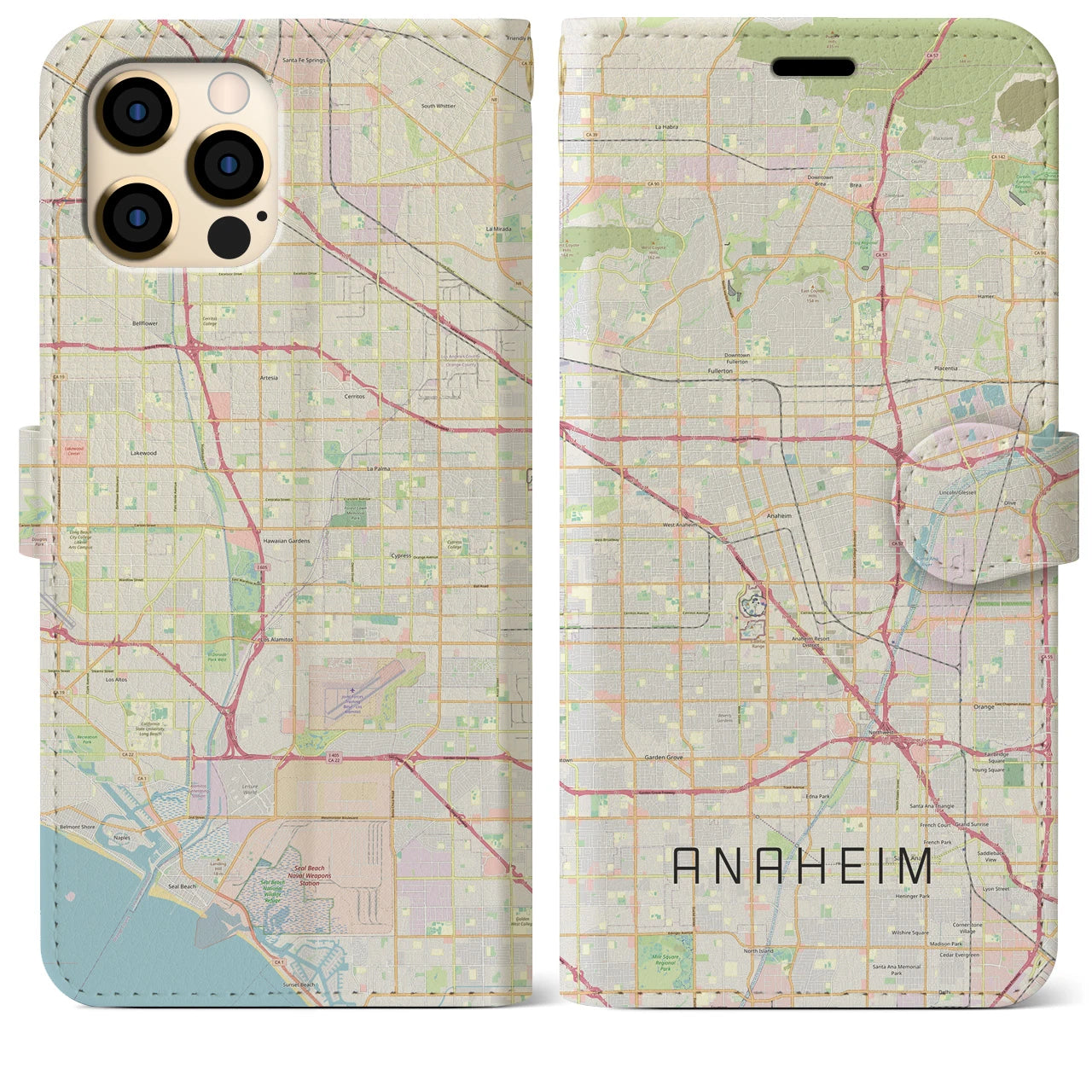 【アナハイム】地図柄iPhoneケース（手帳両面タイプ・ナチュラル）iPhone 12 Pro Max 用