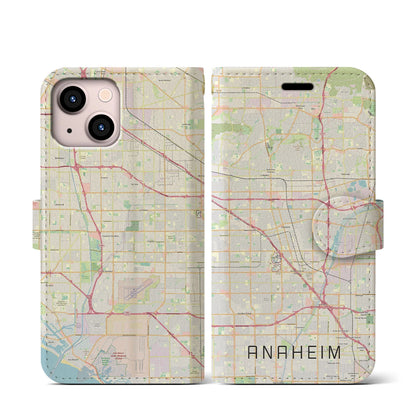 【アナハイム（アメリカ）】地図柄iPhoneケース（手帳タイプ）ナチュラル・iPhone 13 mini 用