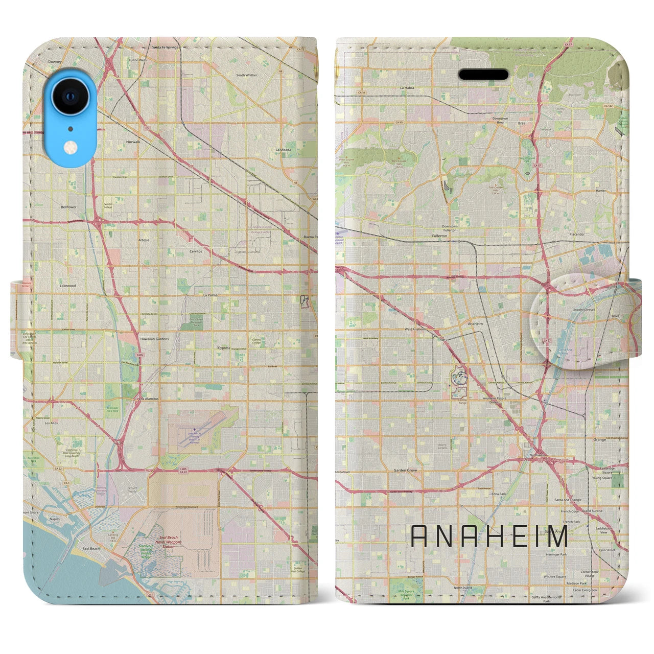 【アナハイム】地図柄iPhoneケース（手帳両面タイプ・ナチュラル）iPhone XR 用