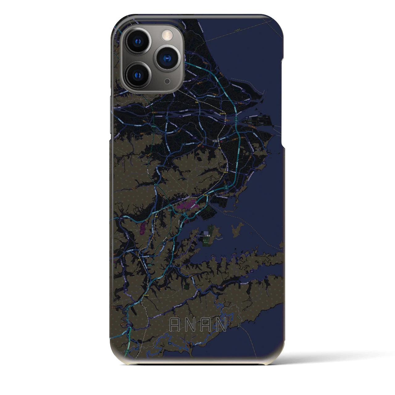 【阿南】地図柄iPhoneケース（バックカバータイプ・ブラック）iPhone 11 Pro Max 用
