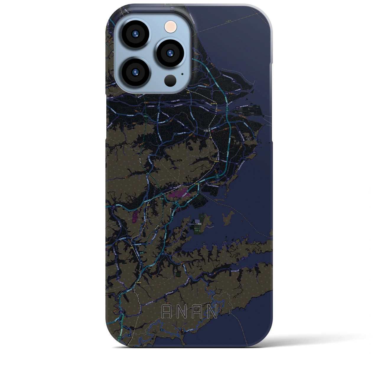 【阿南】地図柄iPhoneケース（バックカバータイプ・ブラック）iPhone 13 Pro Max 用