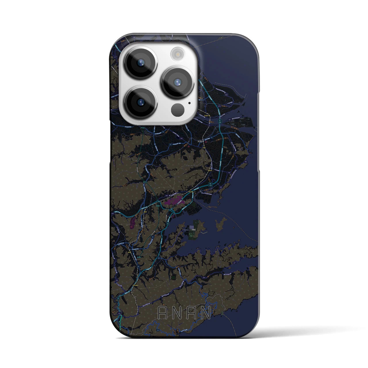 【阿南】地図柄iPhoneケース（バックカバータイプ・ブラック）iPhone 14 Pro 用