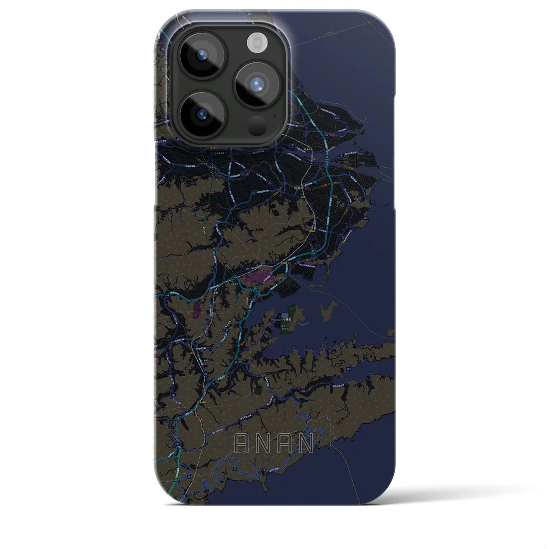 【阿南】地図柄iPhoneケース（バックカバータイプ・ブラック）iPhone 15 Pro Max 用