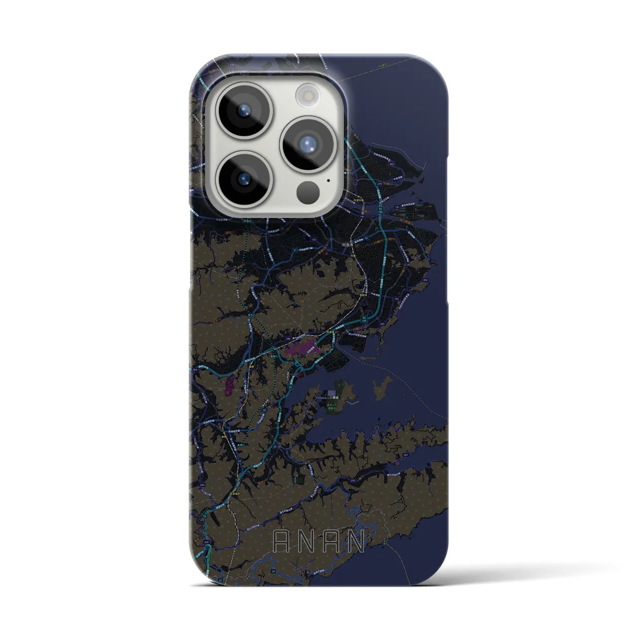 【阿南】地図柄iPhoneケース（バックカバータイプ・ブラック）iPhone 15 Pro 用