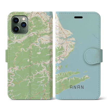 【阿南（徳島県）】地図柄iPhoneケース（手帳タイプ）ナチュラル・iPhone 11 Pro 用