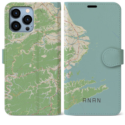 【阿南（徳島県）】地図柄iPhoneケース（手帳タイプ）ナチュラル・iPhone 13 Pro Max 用