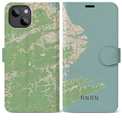 【阿南（徳島県）】地図柄iPhoneケース（手帳タイプ）ナチュラル・iPhone 14 Plus 用