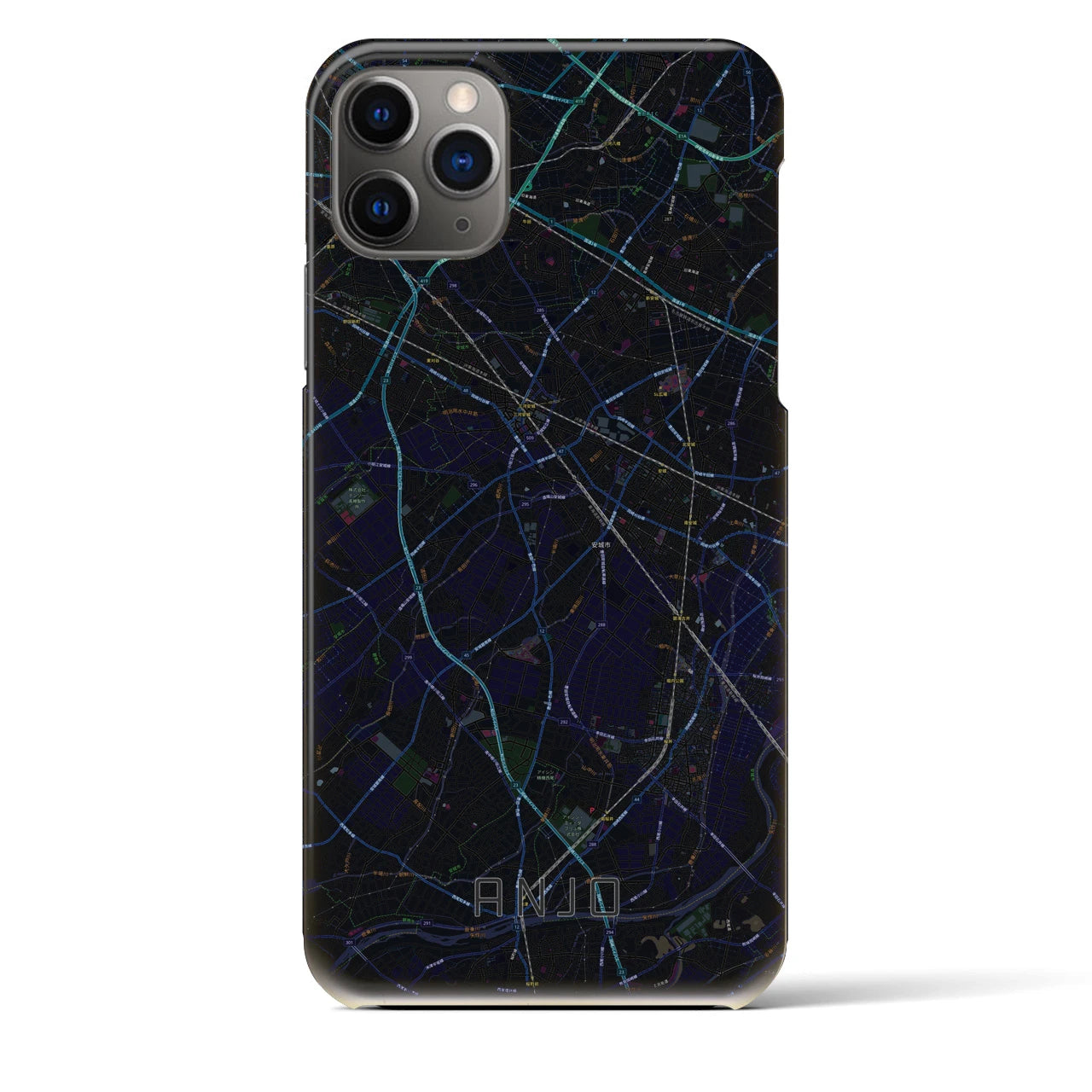 【安城】地図柄iPhoneケース（バックカバータイプ・ブラック）iPhone 11 Pro Max 用