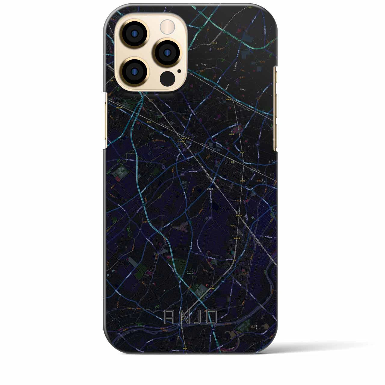 【安城】地図柄iPhoneケース（バックカバータイプ・ブラック）iPhone 12 Pro Max 用