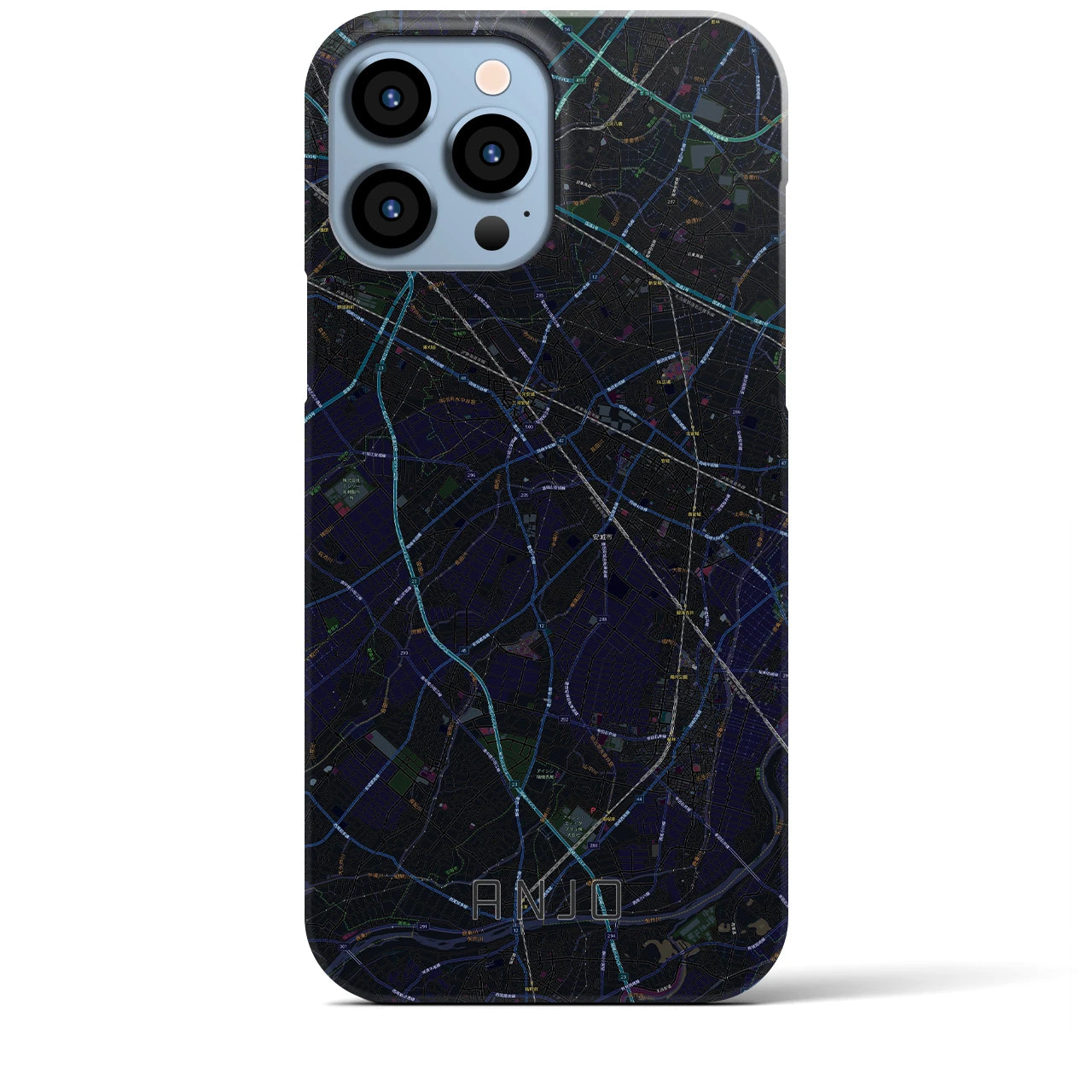【安城】地図柄iPhoneケース（バックカバータイプ・ブラック）iPhone 13 Pro Max 用