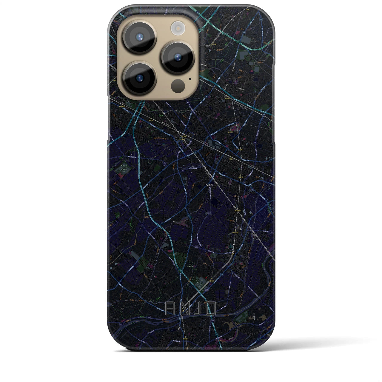 【安城】地図柄iPhoneケース（バックカバータイプ・ブラック）iPhone 14 Pro Max 用