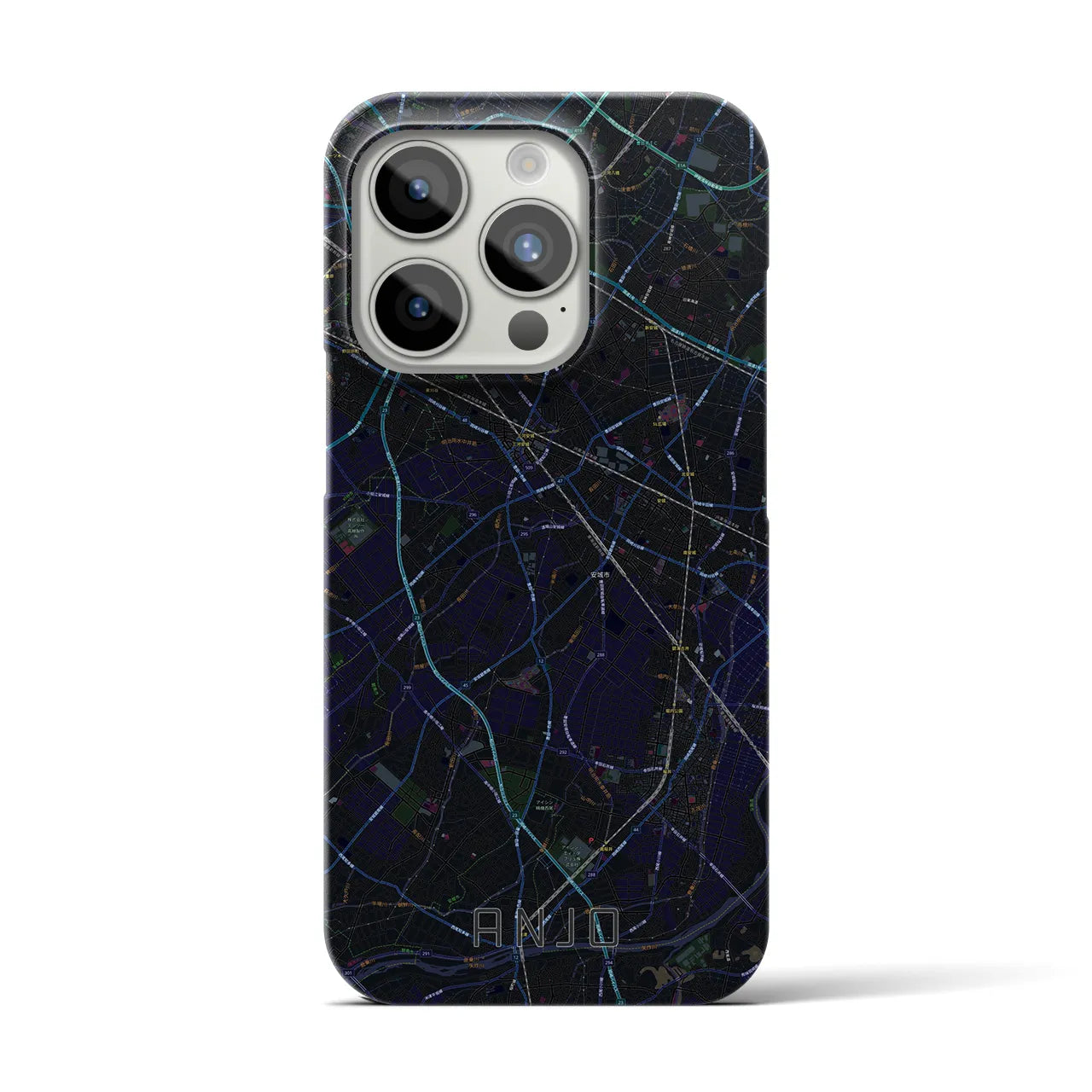 【安城】地図柄iPhoneケース（バックカバータイプ・ブラック）iPhone 15 Pro 用